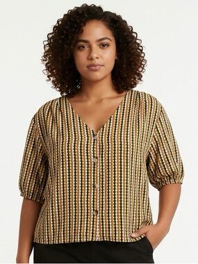 ALICE BLUE | Button Front Cropped Patterned Blouse Women’s Size X-Large